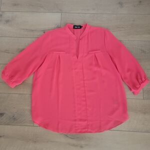 Fab'rik Small Hot Pink Blouse V-Neck 3/4 Sleeve Tunic Top 100% Poly